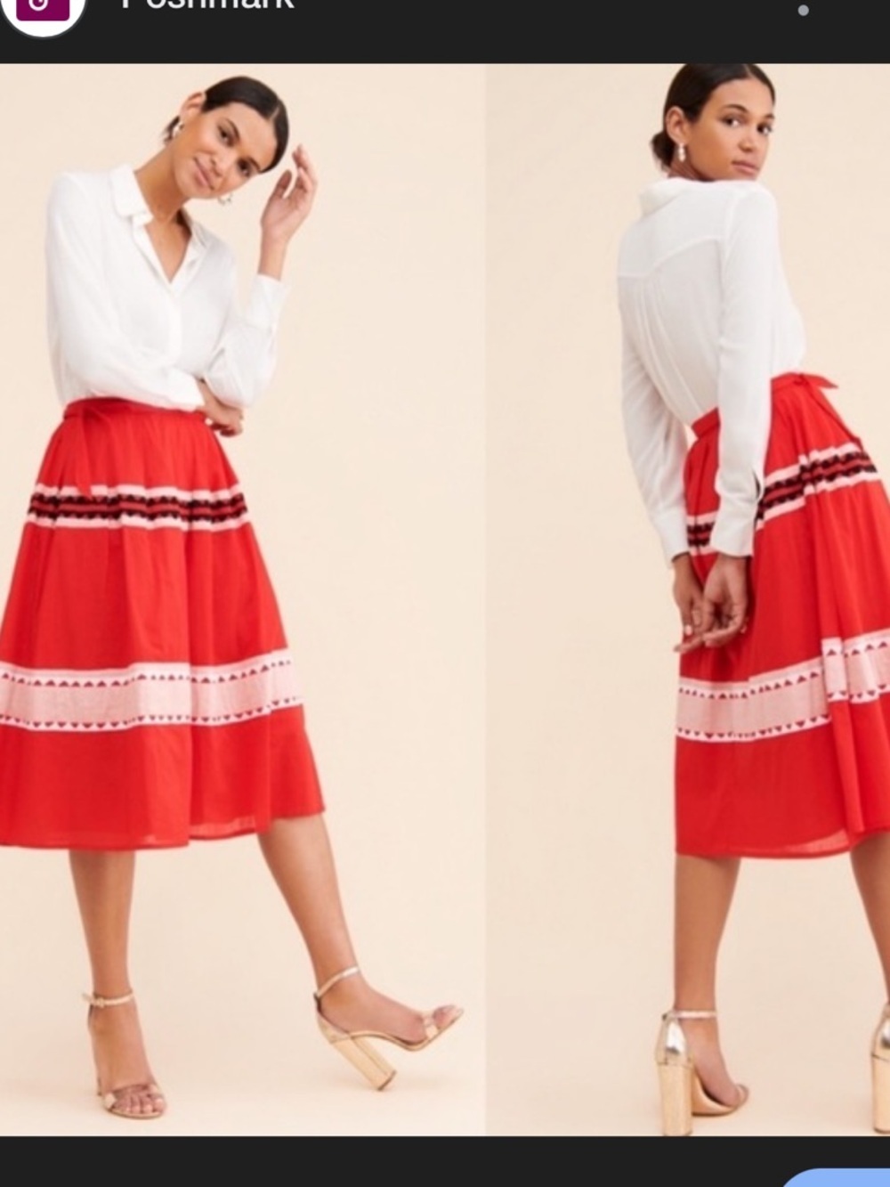 Anthropologie Carolina K Rosa Red Tiered Wrap Midi Skirt Women’s Medium